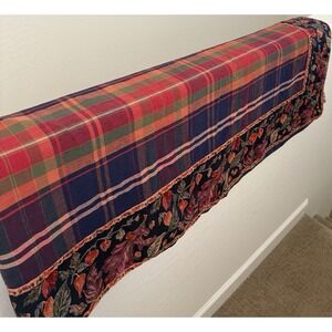 April Cornell Floral Tablecloth blue leaves Yellow Cotton 52 x92" Border VTG